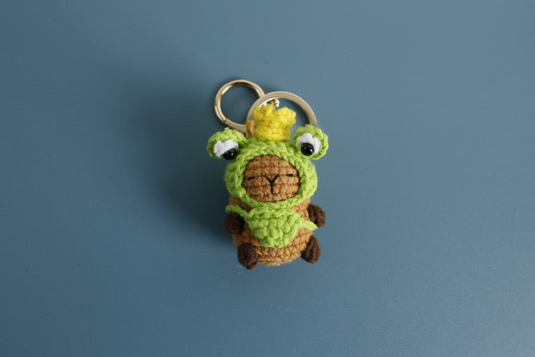 Crochet Capybara with hat Keychain/Vegetable/Strawberry/Frog/Orange/Fishman/Pink Pig/ Pink Bear/Pacha/Pikachu/Black Cat//3 Eyes MonsterMelody/Chicken