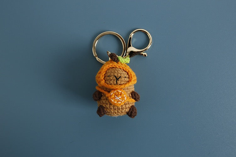 Crochet Capybara with hat Keychain/Vegetable/Strawberry/Frog/Orange/Fishman/Pink Pig/ Pink Bear/Pacha/Pikachu/Black Cat//3 Eyes MonsterMelody/Chicken