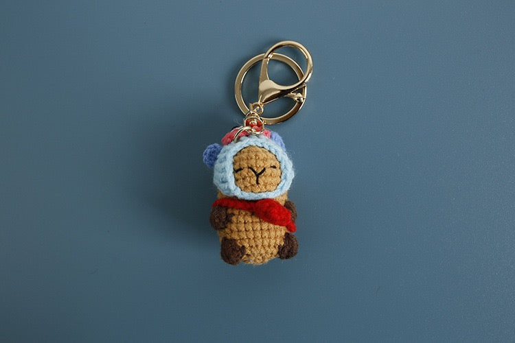 Crochet Capybara with hat Keychain/Vegetable/Strawberry/Frog/Orange/Fishman/Pink Pig/ Pink Bear/Pacha/Pikachu/Black Cat//3 Eyes MonsterMelody/Chicken