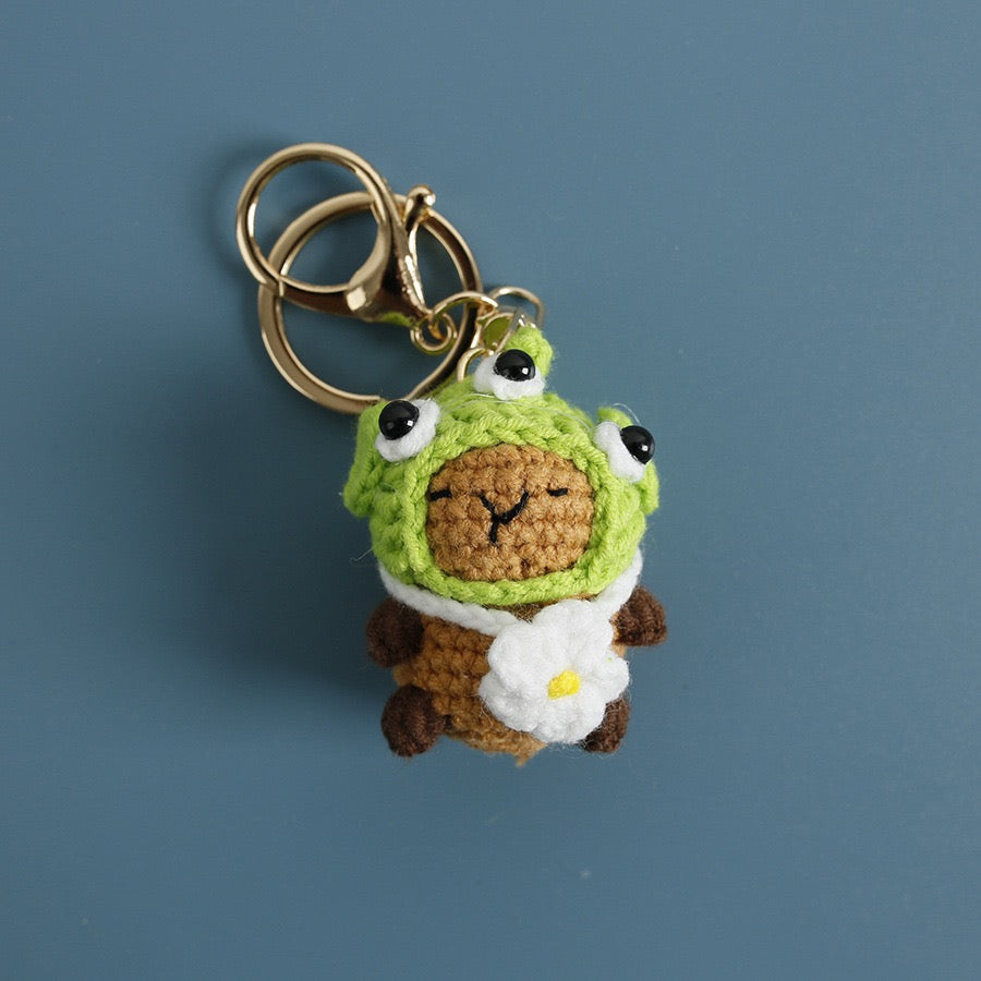 Crochet Capybara with hat Keychain/Vegetable/Strawberry/Frog/Orange/Fishman/Pink Pig/ Pink Bear/Pacha/Pikachu/Black Cat//3 Eyes MonsterMelody/Chicken