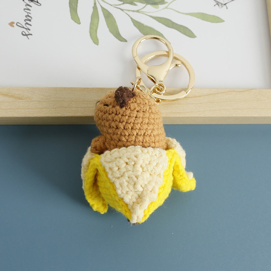 Crochet Capybara with hat Keychain/Vegetable/Strawberry/Frog/Orange/Fishman/Pink Pig/ Pink Bear/Pacha/Pikachu/Black Cat//3 Eyes MonsterMelody/Chicken