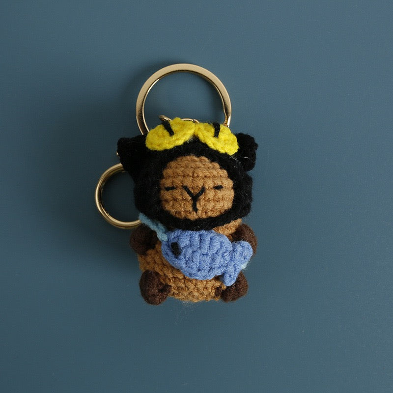 Crochet Capybara with hat Keychain/Vegetable/Strawberry/Frog/Orange/Fishman/Pink Pig/ Pink Bear/Pacha/Pikachu/Black Cat//3 Eyes MonsterMelody/Chicken