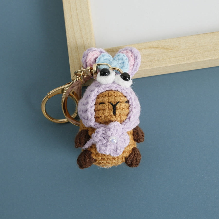 Crochet Capybara with hat Keychain/Vegetable/Strawberry/Frog/Orange/Fishman/Pink Pig/ Pink Bear/Pacha/Pikachu/Black Cat//3 Eyes MonsterMelody/Chicken