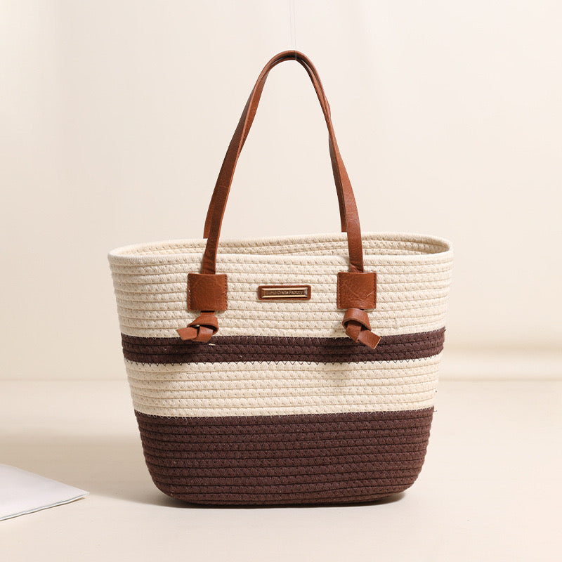 Cotton Shoulder Bag(Top: 39 cm/15.4 inch; Bottom: 27 cm/10.6 inch; Height: 27 cm/10.6 inch; Strap Height: 23 cm/9.1 inch)