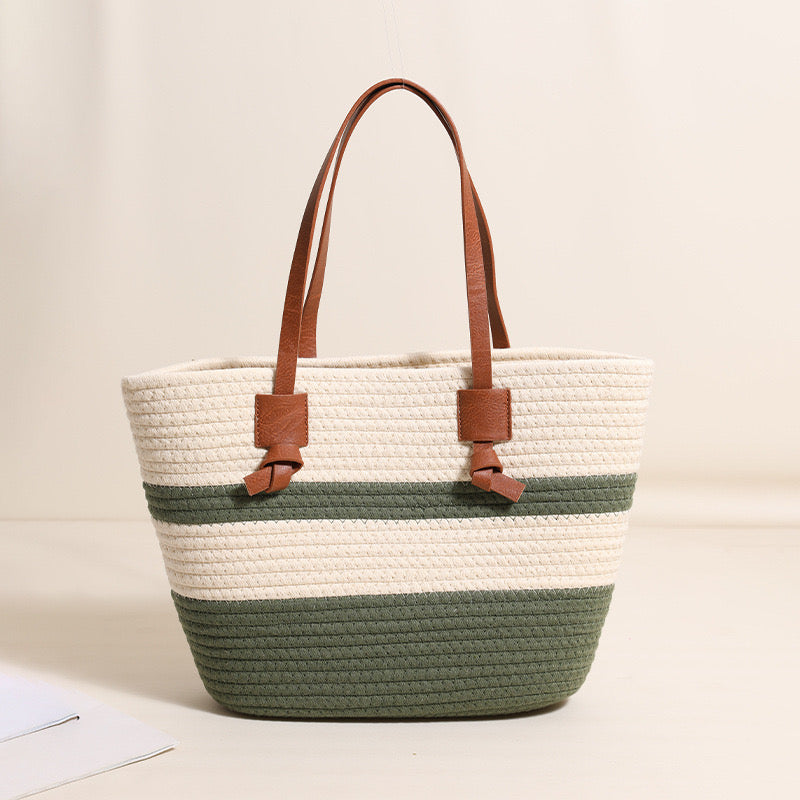 Cotton Shoulder Bag(Top: 39 cm/15.4 inch; Bottom: 27 cm/10.6 inch; Height: 27 cm/10.6 inch; Strap Height: 23 cm/9.1 inch)