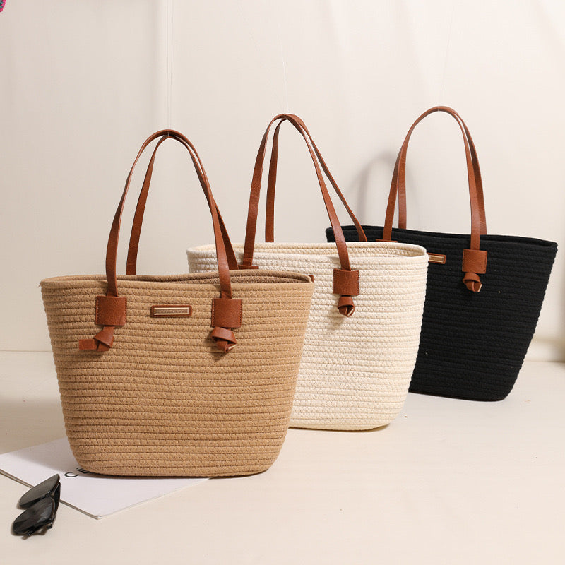 Cotton Shoulder Bag(Top: 39 cm/15.4 inch; Bottom: 27 cm/10.6 inch; Height: 27 cm/10.6 inch; Strap Height: 23 cm/9.1 inch)