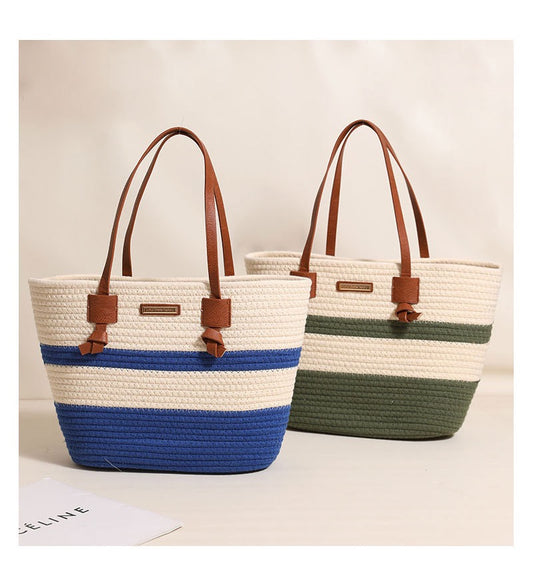 Cotton Shoulder Bag(Top: 39 cm/15.4 inch; Bottom: 27 cm/10.6 inch; Height: 27 cm/10.6 inch; Strap Height: 23 cm/9.1 inch)