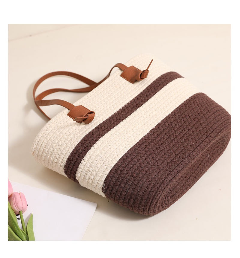 Cotton Shoulder Bag(Top: 39 cm/15.4 inch; Bottom: 27 cm/10.6 inch; Height: 27 cm/10.6 inch; Strap Height: 23 cm/9.1 inch)