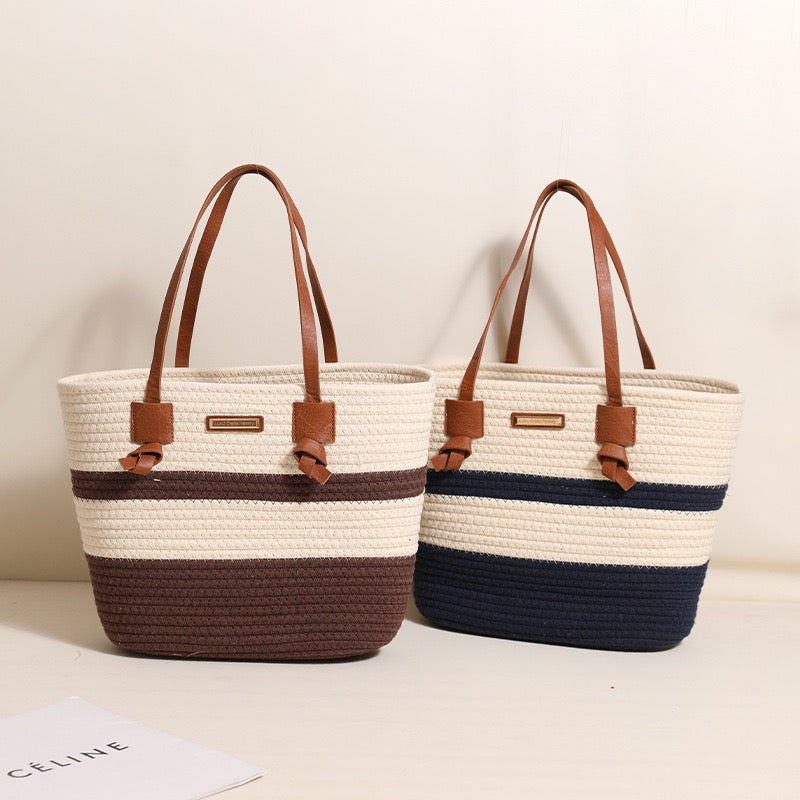 Cotton Shoulder Bag(Top: 39 cm/15.4 inch; Bottom: 27 cm/10.6 inch; Height: 27 cm/10.6 inch; Strap Height: 23 cm/9.1 inch)