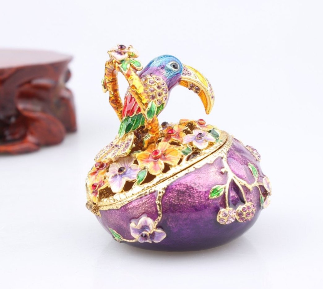 Hand Enameled Jewelry Box- Toucan Bird(6.5*6.5 cm/2.6*2.6inch)