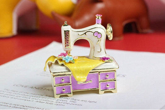 Hand Enameled Jewelry Box- Sewing Machine with Table(6.5*6.5 cm/2.6*2.6 inch)