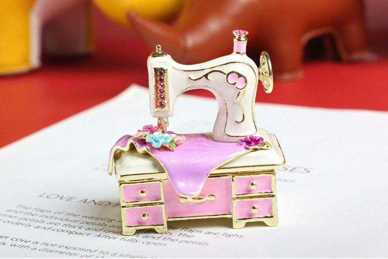 Hand Enameled Jewelry Box- Sewing Machine with Table(6.5*6.5 cm/2.6*2.6 inch)