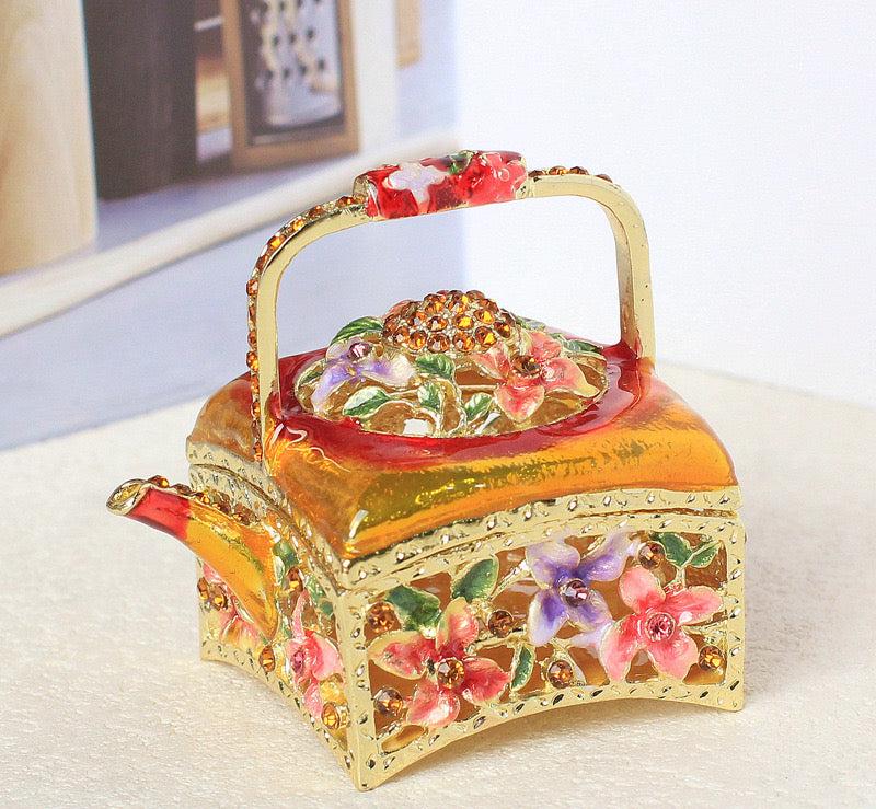 Hand Enameled Jewelry Box- Flower Kettle(5.5*5 cm/2.2*2 inch)