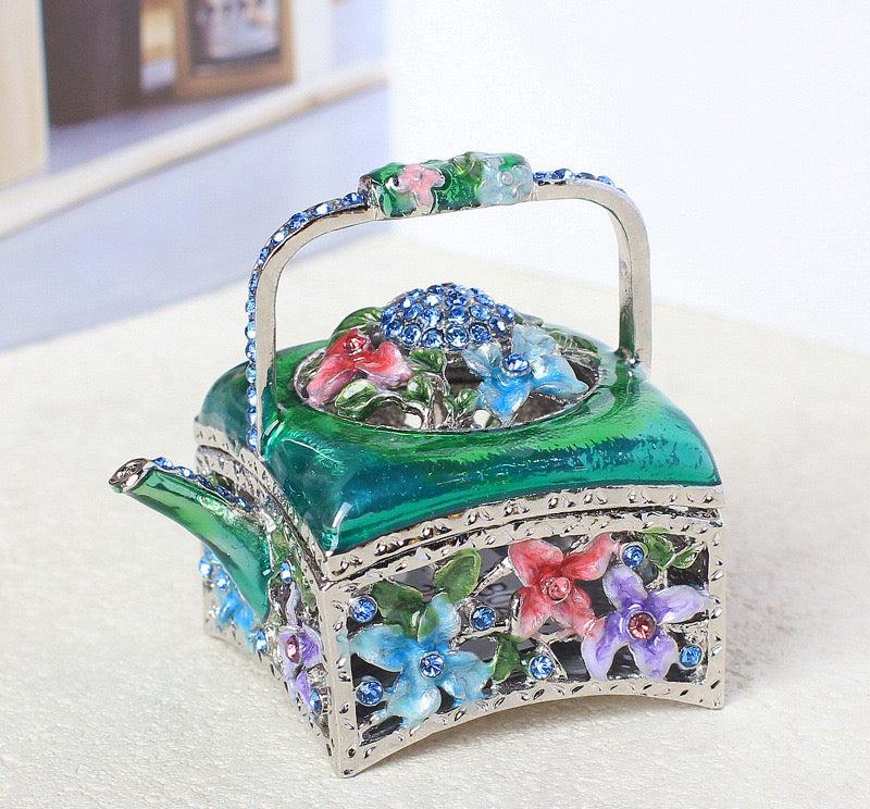 Hand Enameled Jewelry Box- Flower Kettle(5.5*5 cm/2.2*2 inch)