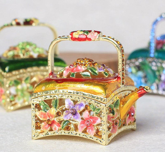 Hand Enameled Jewelry Box- Flower Kettle(5.5*5 cm/2.2*2 inch)