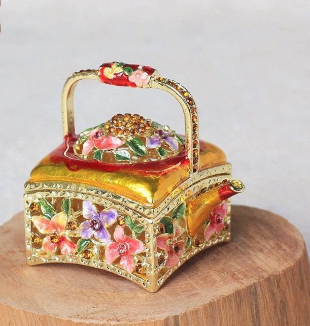 Hand Enameled Jewelry Box- Flower Kettle(5.5*5 cm/2.2*2 inch)