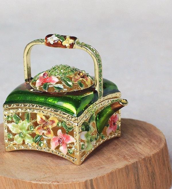 Hand Enameled Jewelry Box- Flower Kettle(5.5*5 cm/2.2*2 inch)