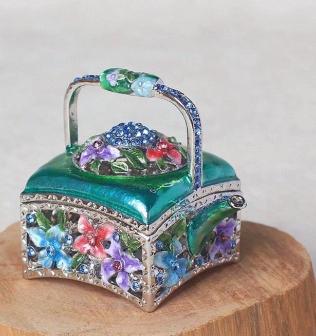 Hand Enameled Jewelry Box- Flower Kettle(5.5*5 cm/2.2*2 inch)