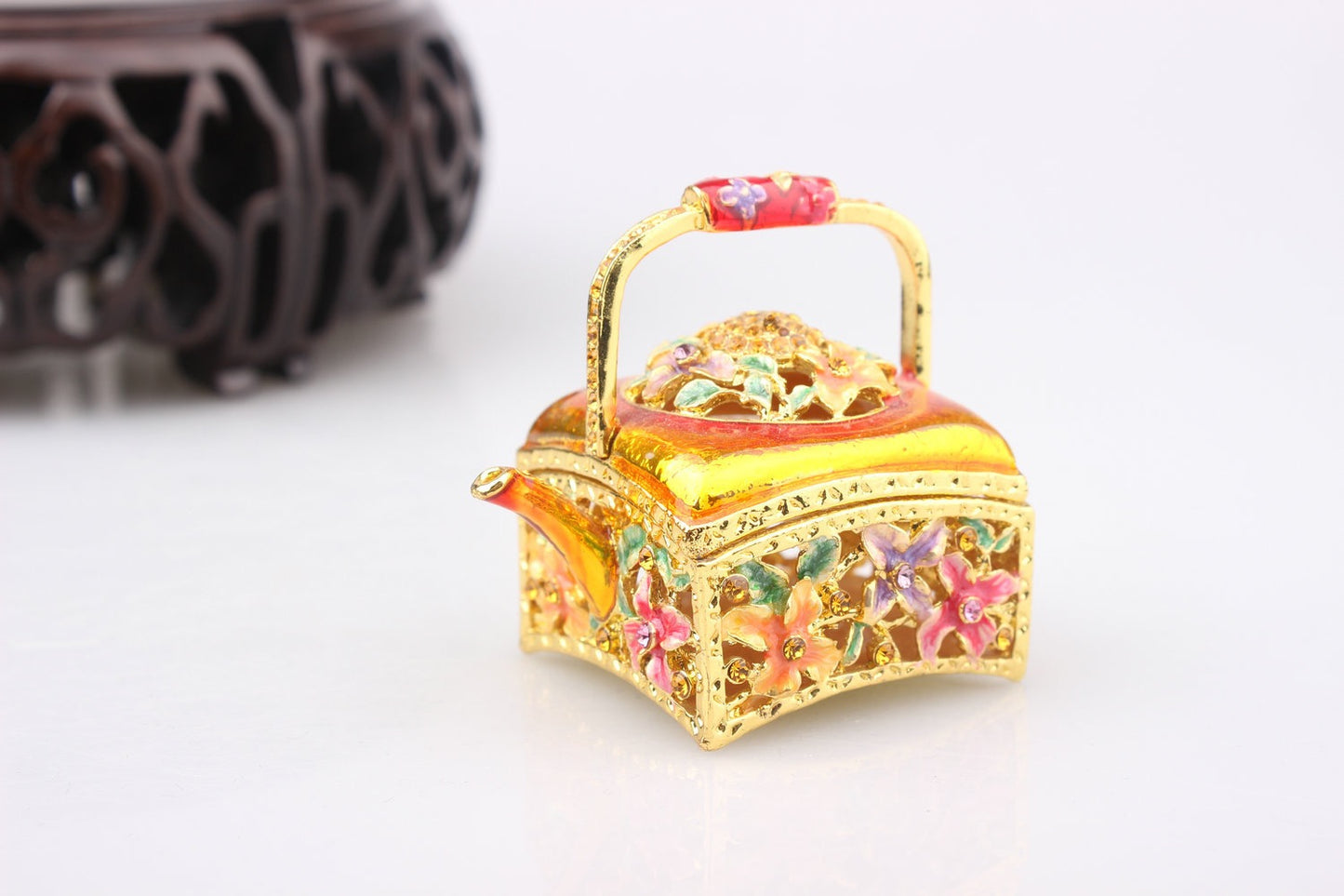 Hand Enameled Jewelry Box- Flower Kettle(5.5*5 cm/2.2*2 inch)