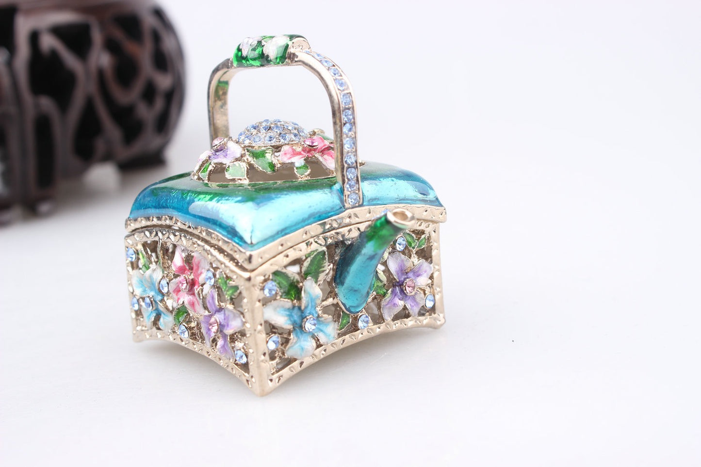 Hand Enameled Jewelry Box- Flower Kettle(5.5*5 cm/2.2*2 inch)