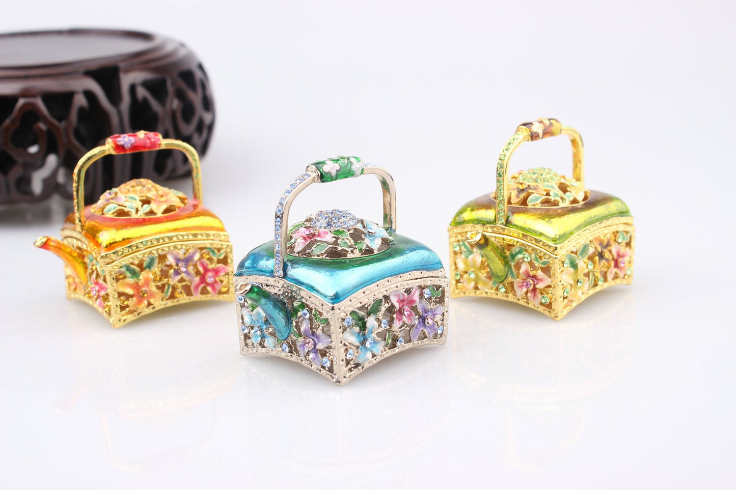 Hand Enameled Jewelry Box- Flower Kettle(5.5*5 cm/2.2*2 inch)