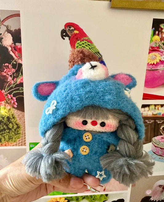 Crochet Magnetic Doll/Girl with Eeyore Pajamas(15 cm/6 inch)