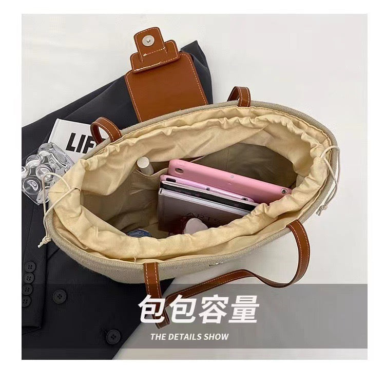 Cotton Shoulder Bag（Top: 41 cm/16.1 inch; Bottom: 30 cm/11.8 inch; Height: 30 cm/11.8 inch）