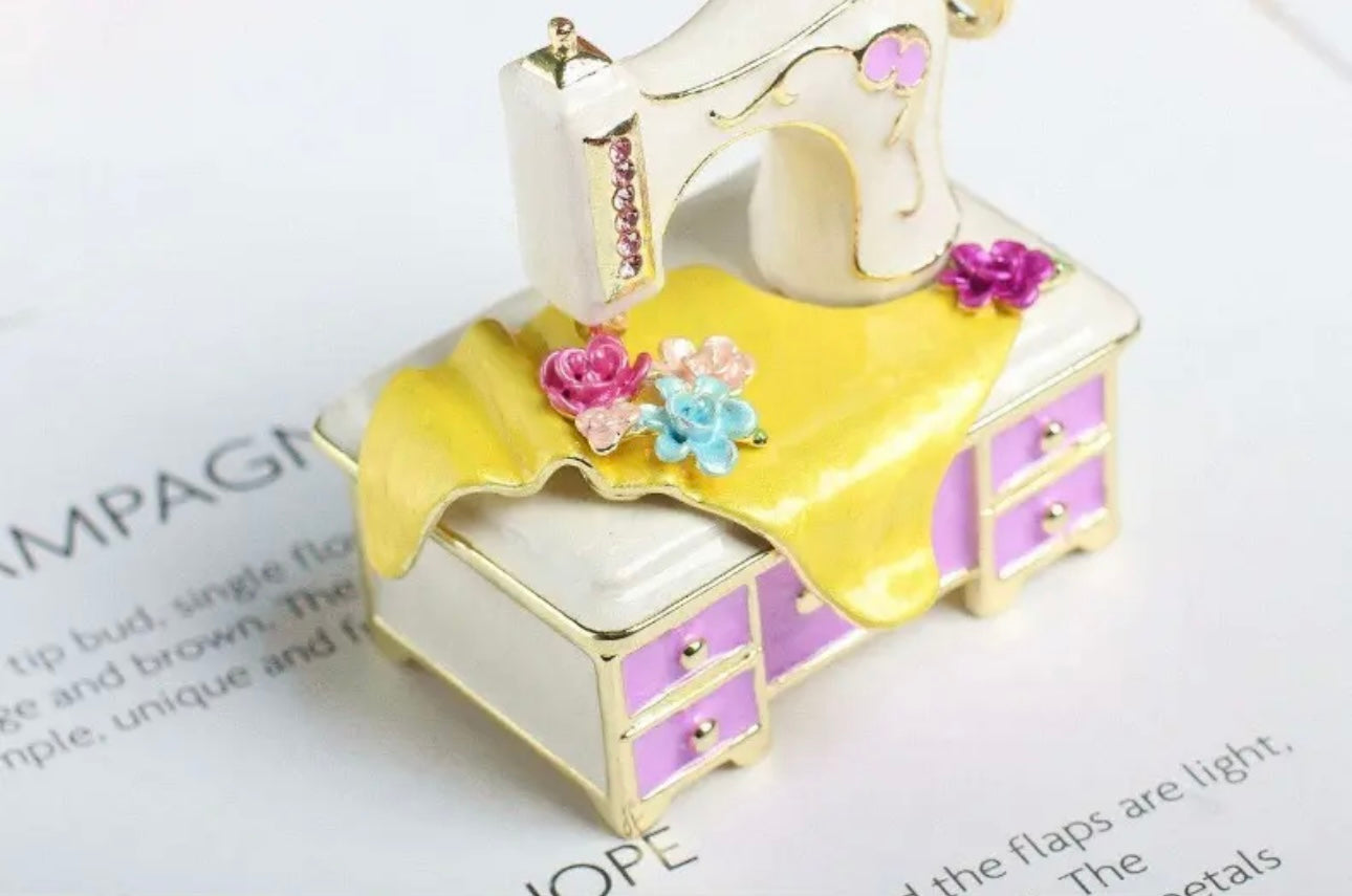 Hand Enameled Jewelry Box- Sewing Machine with Table(6.5*6.5 cm/2.6*2.6 inch)