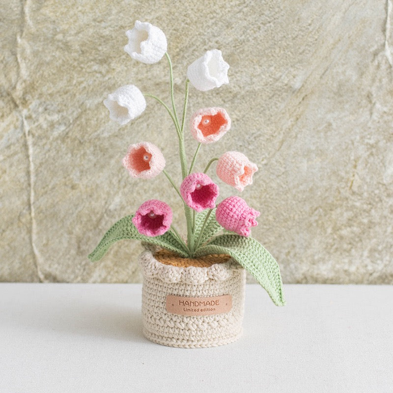 Lily of the Valley Flower with Crochet Pot(26 cm/10.2 inch)
