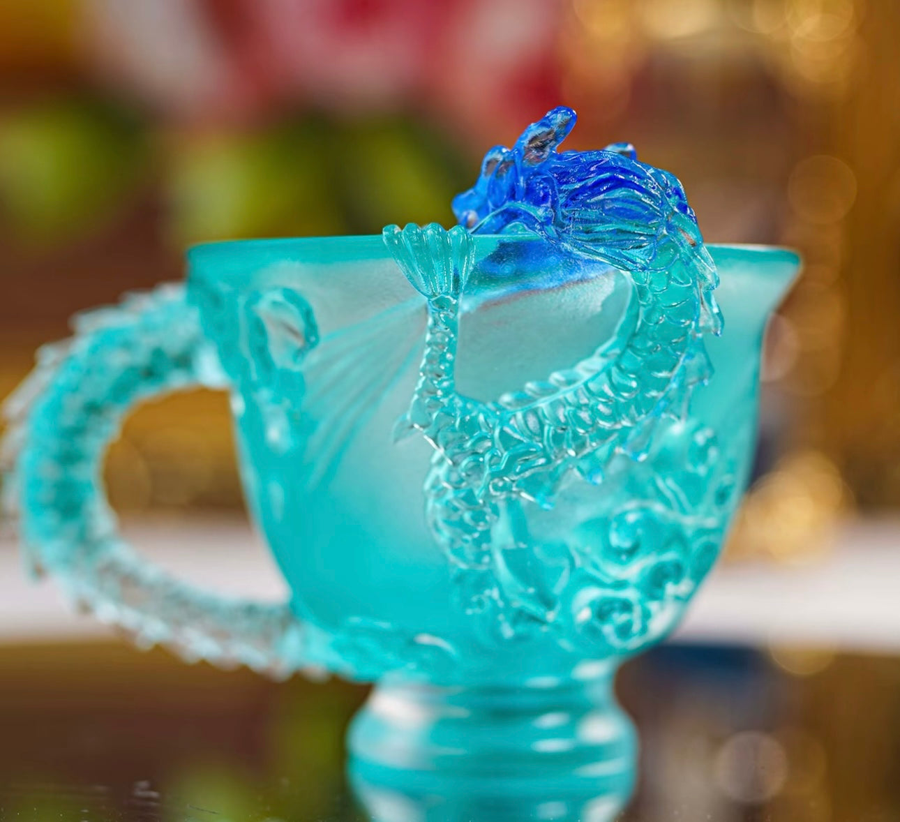 LIULI/Crystal Cup- Dragon Pattern/Blue