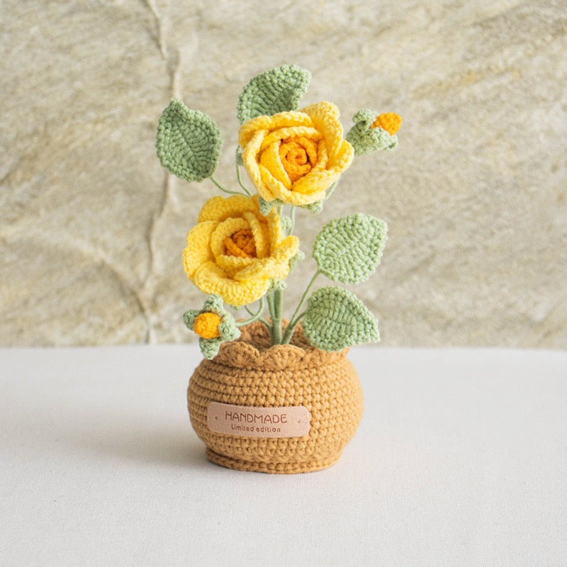 Rose Flower with Crochet Pot(20 cm/7.8 inch)