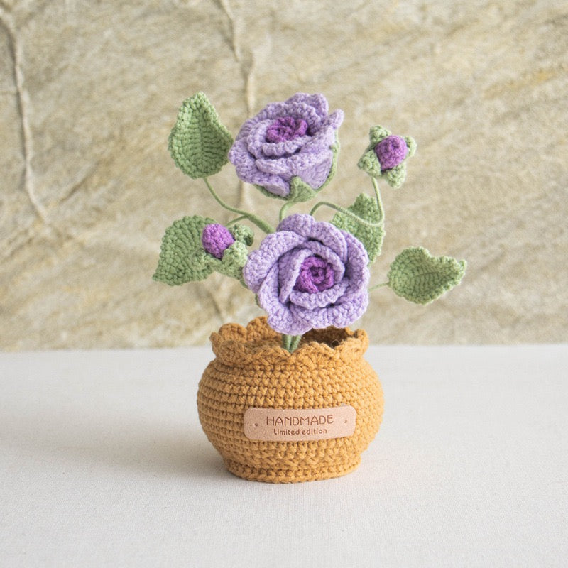 Rose Flower with Crochet Pot(20 cm/7.8 inch)