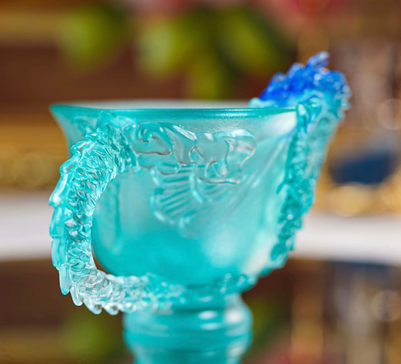 LIULI/Crystal Cup- Dragon Pattern/Blue