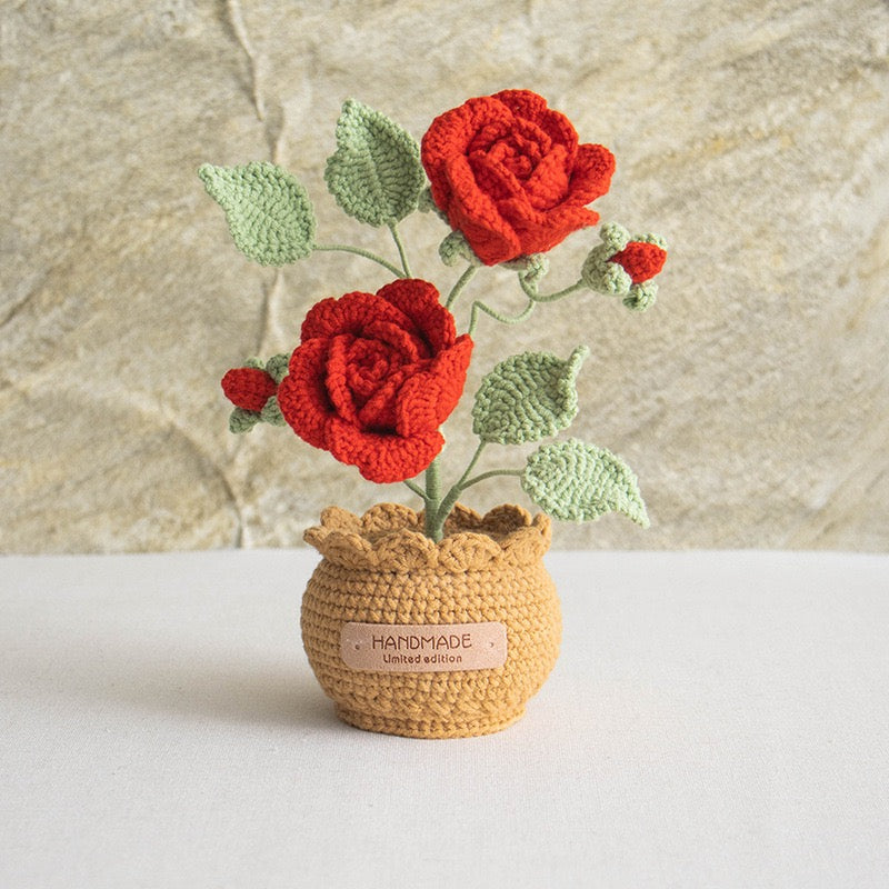 Rose Flower with Crochet Pot(20 cm/7.8 inch)