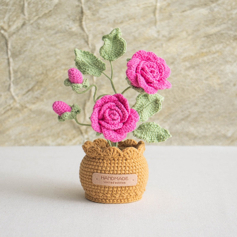 Rose Flower with Crochet Pot(20 cm/7.8 inch)