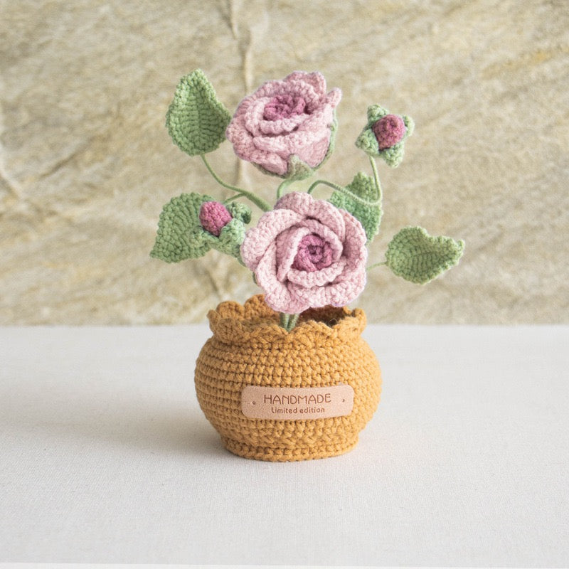 Rose Flower with Crochet Pot(20 cm/7.8 inch)