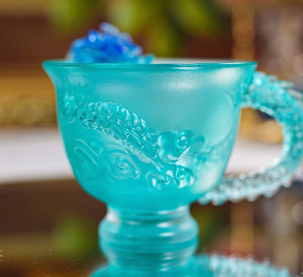 LIULI/Crystal Cup- Dragon Pattern/Blue