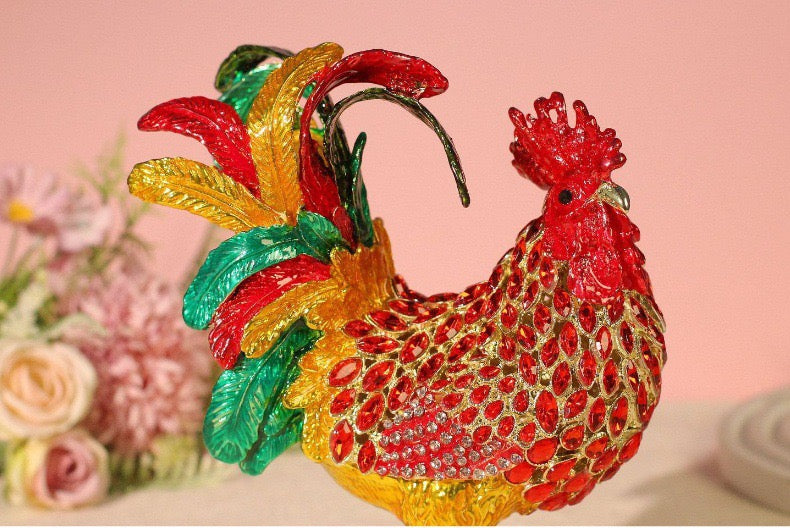 Hand Enameled Jewelry Box- Rooster(10*11 cm/3.9*4.3 inch)