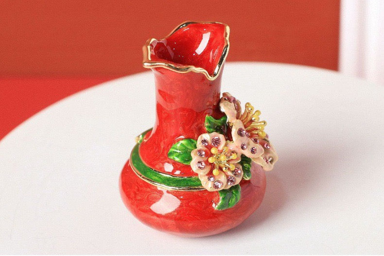 Hand Enameled Jewelry Box- Flower Vase(4*6 cm/1.6*2.4 inch)