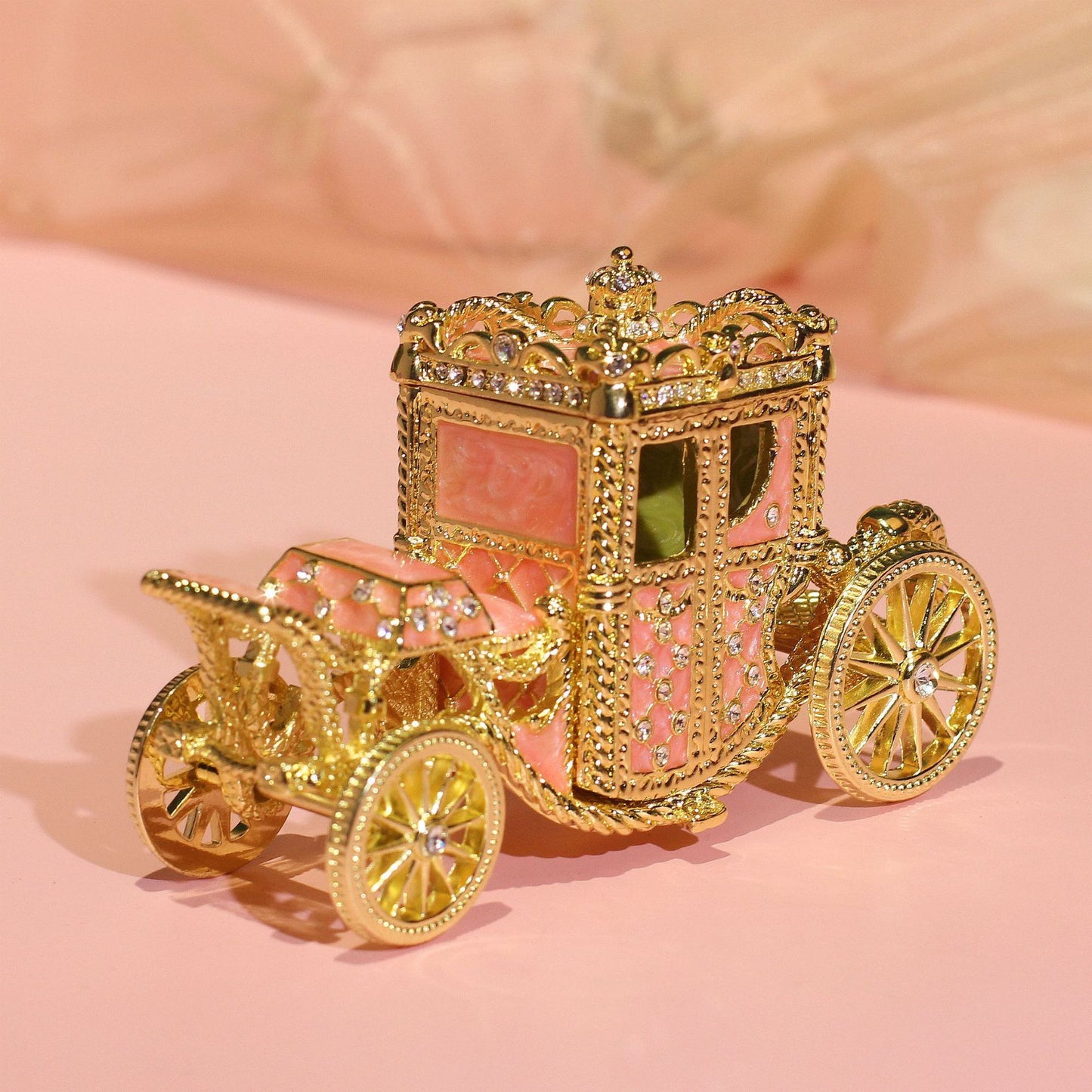 Hand Enameled Jewelry Box- Carriage/Crown Top(11.5*5.5*6.5 cm/4.5*2.2*2.6 inch)