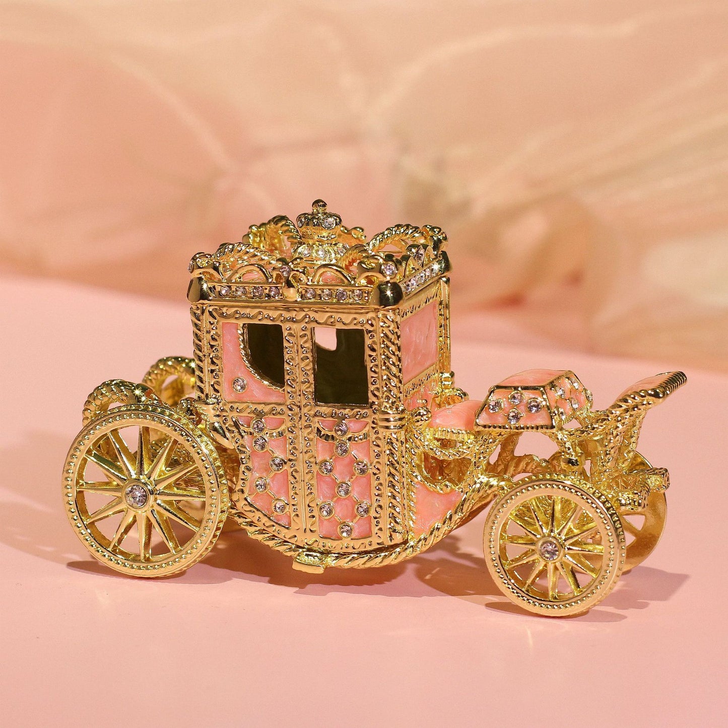 Hand Enameled Jewelry Box- Carriage/Crown Top(11.5*5.5*6.5 cm/4.5*2.2*2.6 inch)