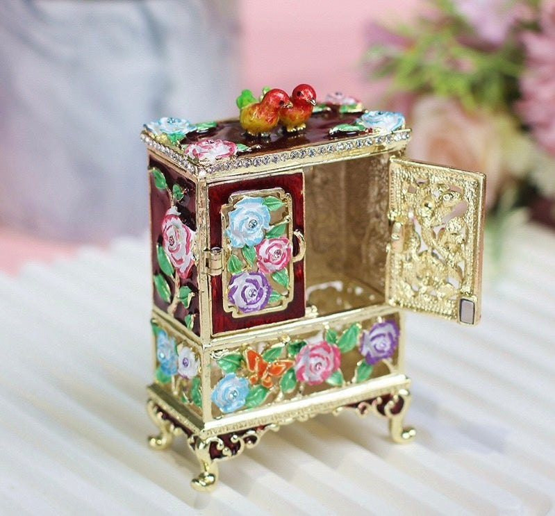 Hand Enameled Jewelry Box- Flower Waredrobe(6*3*8.5 cm/2.4*1.2*3.3 inch)- On Sale