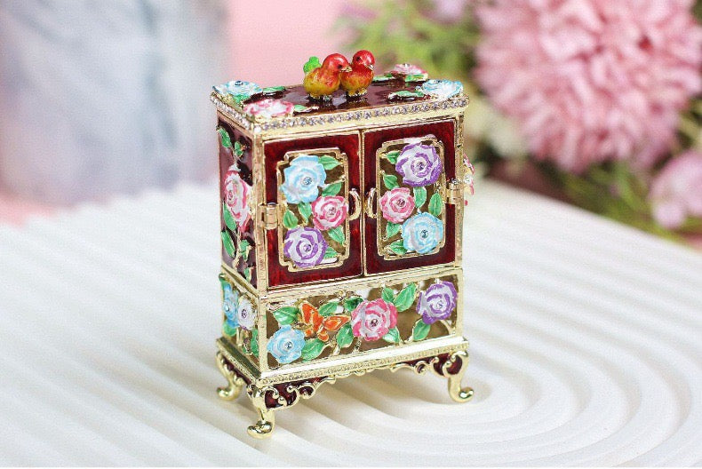 Hand Enameled Jewelry Box- Flower Waredrobe(6*3*8.5 cm/2.4*1.2*3.3 inch)- On Sale