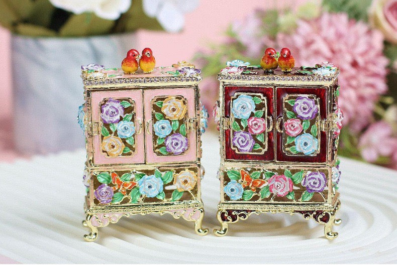 Hand Enameled Jewelry Box- Flower Waredrobe(6*3*8.5 cm/2.4*1.2*3.3 inch)- On Sale