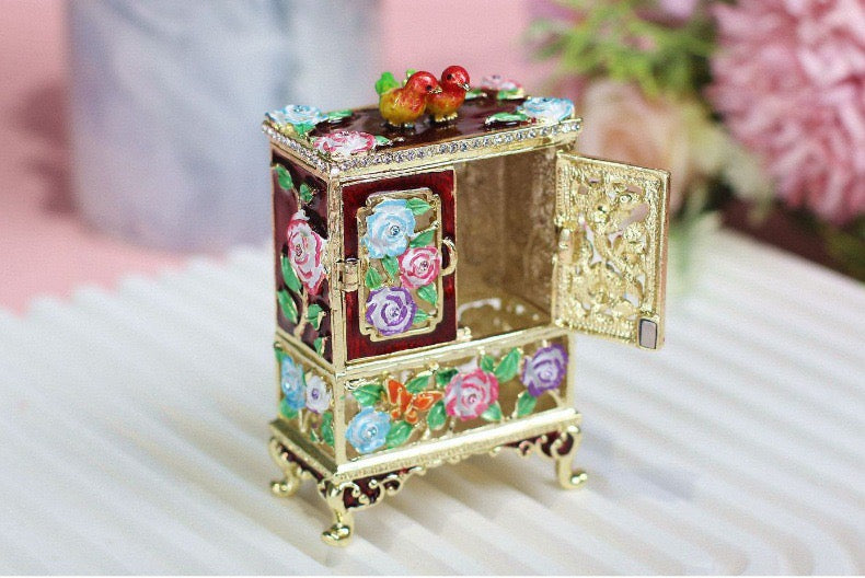 Hand Enameled Jewelry Box- Flower Waredrobe(6*3*8.5 cm/2.4*1.2*3.3 inch)- On Sale