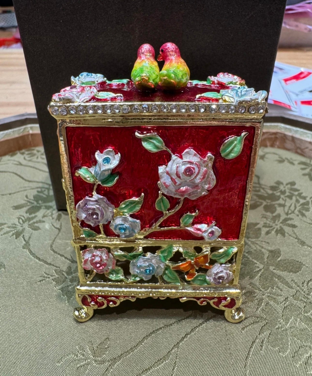 Hand Enameled Jewelry Box- Flower Waredrobe(6*3*8.5 cm/2.4*1.2*3.3 inch)- On Sale