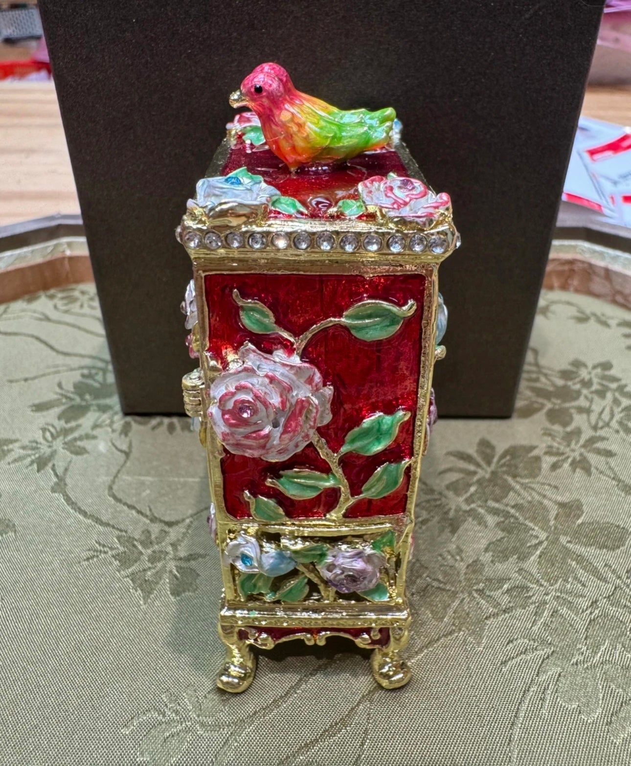 Hand Enameled Jewelry Box- Flower Waredrobe(6*3*8.5 cm/2.4*1.2*3.3 inch)- On Sale