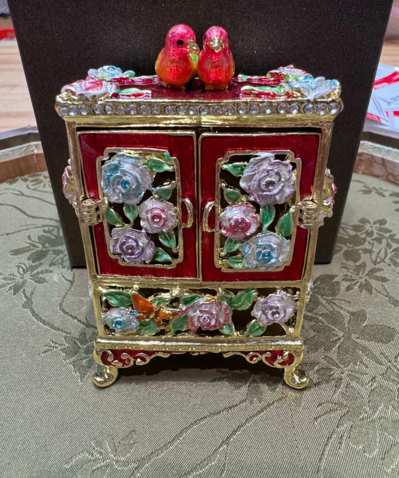 Hand Enameled Jewelry Box- Flower Waredrobe(6*3*8.5 cm/2.4*1.2*3.3 inch)- On Sale