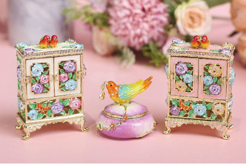 Hand Enameled Jewelry Box- Flower Waredrobe(6*3*8.5 cm/2.4*1.2*3.3 inch)- On Sale