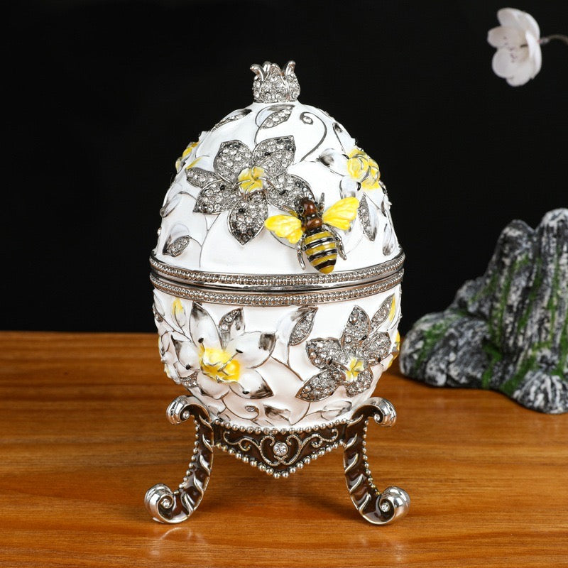 Hand Enameled Jewelry Box- Faberge Egg/Bee(10.5*17.8 cm/4.1*7 inch)